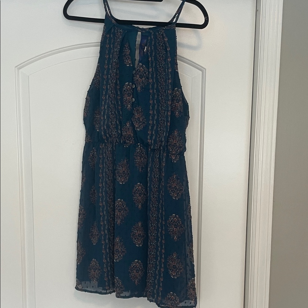 NWOT! Blue Rain Teal and Brown Patterned Dress Size L